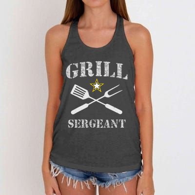 Grill Sergeant Funny Grilling BBQ Cookout Fathers Day Women's Knotted Racerback Tank