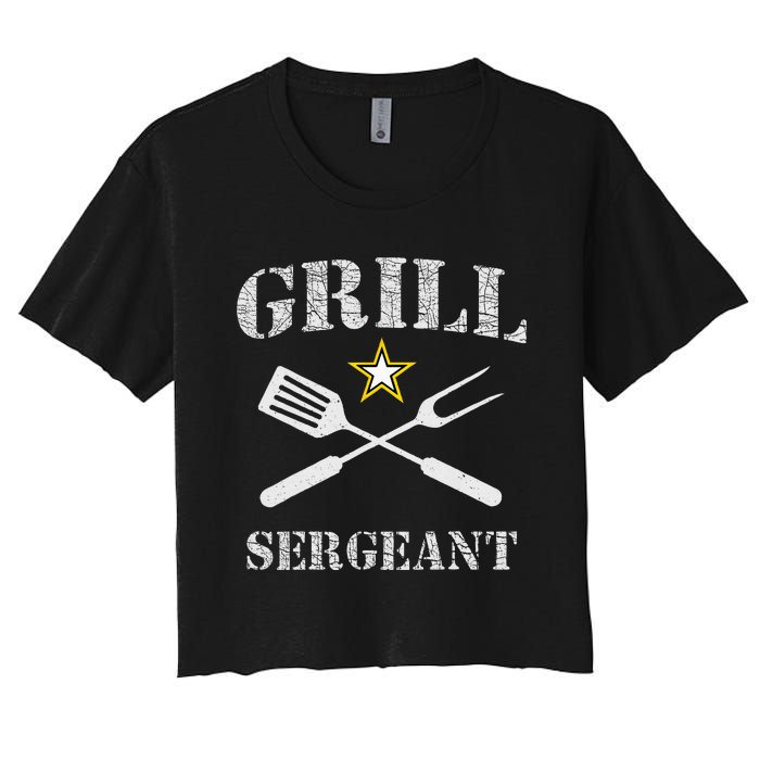 Grill Sergeant Funny Grilling BBQ Cookout Fathers Day Women's Crop Top Tee