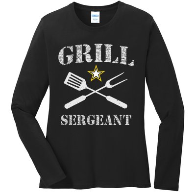 Grill Sergeant Funny Grilling BBQ Cookout Fathers Day Ladies Long Sleeve Shirt