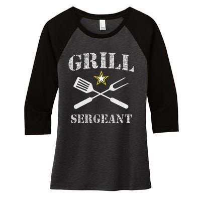 Grill Sergeant Funny Grilling BBQ Cookout Fathers Day Women's Tri-Blend 3/4-Sleeve Raglan Shirt