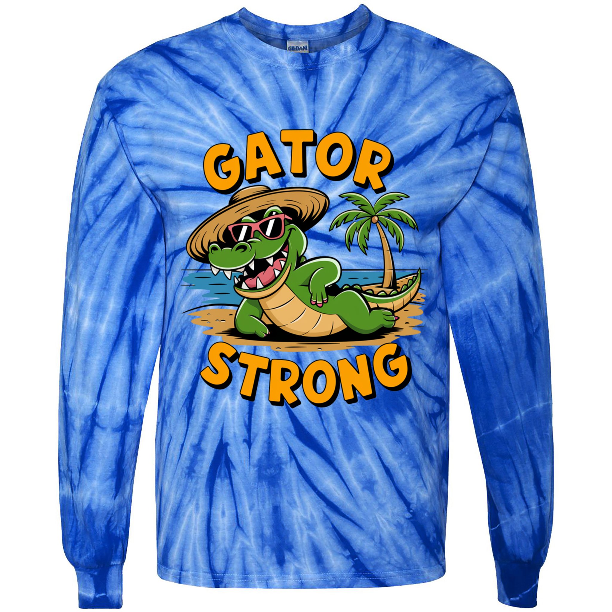 Gator Strong Funny Florida Alligator Sunglasses Present Gift Tie-Dye Long Sleeve Shirt