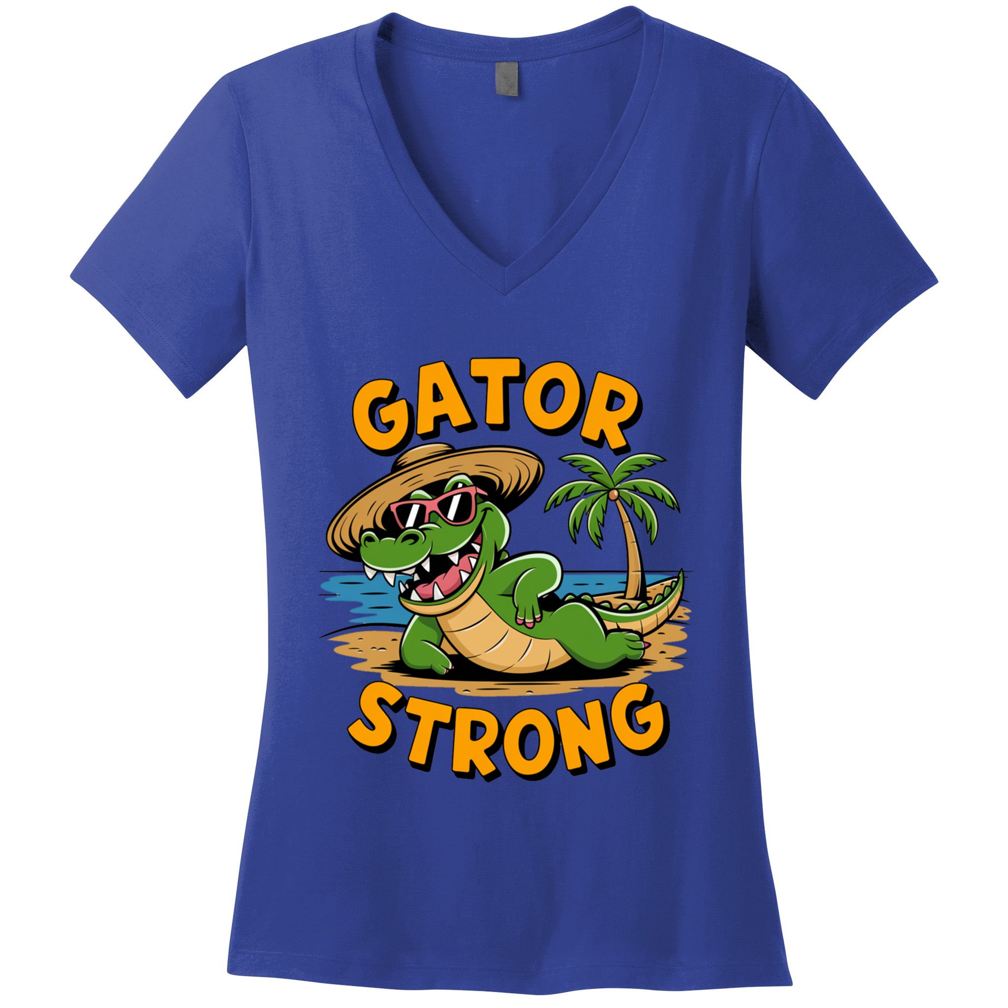Gator Strong Funny Florida Alligator Sunglasses Present Gift Women's V-Neck T-Shirt