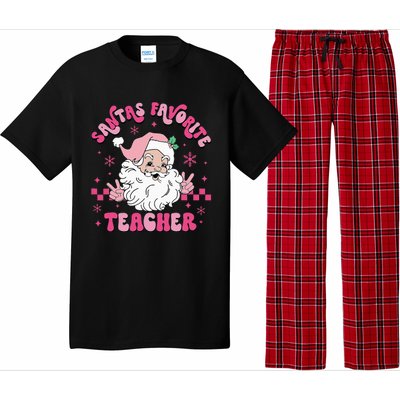 Groovy Santa's Favorite Teacher Pink Santa Christmas Teacher Pajama Set