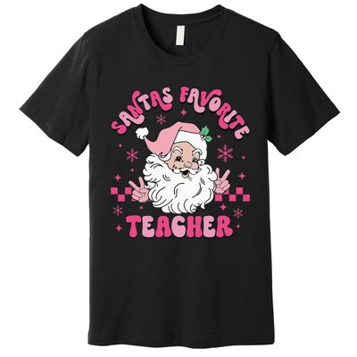 Groovy Santa's Favorite Teacher Pink Santa Christmas Teacher Premium T-Shirt