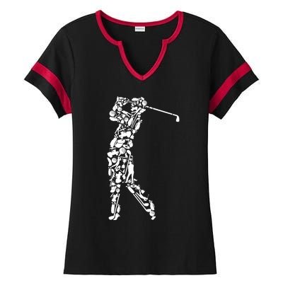 Golfer Silhouette Filled With Golf Things Gift Ladies Halftime Notch Neck Tee