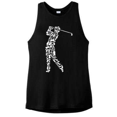 Golfer Silhouette Filled With Golf Things Gift Ladies PosiCharge Tri-Blend Wicking Tank