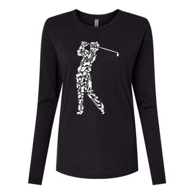 Golfer Silhouette Filled With Golf Things Gift Womens Cotton Relaxed Long Sleeve T-Shirt