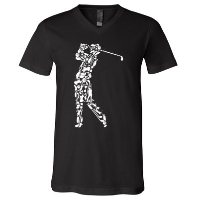 Golfer Silhouette Filled With Golf Things Gift V-Neck T-Shirt