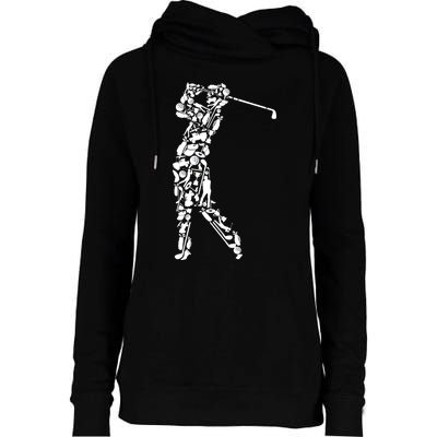 Golfer Silhouette Filled With Golf Things Gift Womens Funnel Neck Pullover Hood