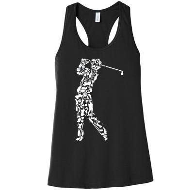 Golfer Silhouette Filled With Golf Things Gift Women's Racerback Tank