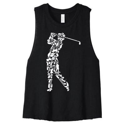 Golfer Silhouette Filled With Golf Things Gift Women's Racerback Cropped Tank