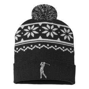 Golfer Silhouette Filled With Golf Things Gift USA-Made Snowflake Beanie