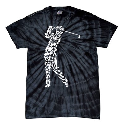 Golfer Silhouette Filled With Golf Things Gift Tie-Dye T-Shirt