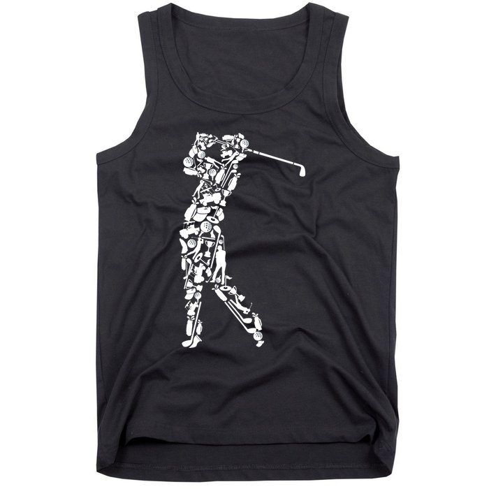 Golfer Silhouette Filled With Golf Things Gift Tank Top