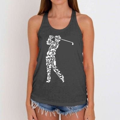 Golfer Silhouette Filled With Golf Things Gift Women's Knotted Racerback Tank