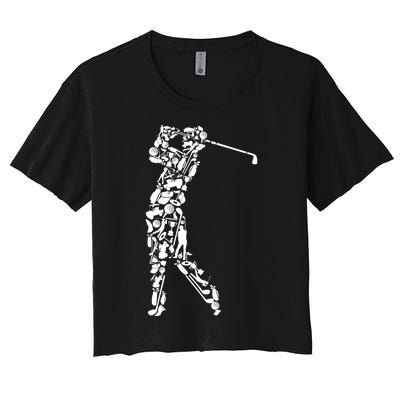 Golfer Silhouette Filled With Golf Things Gift Women's Crop Top Tee