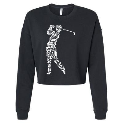 Golfer Silhouette Filled With Golf Things Gift Cropped Pullover Crew