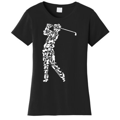 Golfer Silhouette Filled With Golf Things Gift Women's T-Shirt