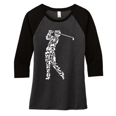 Golfer Silhouette Filled With Golf Things Gift Women's Tri-Blend 3/4-Sleeve Raglan Shirt