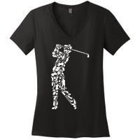 Golfer Silhouette Filled With Golf Things Gift Women's V-Neck T-Shirt