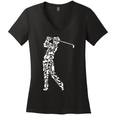 Golfer Silhouette Filled With Golf Things Gift Women's V-Neck T-Shirt