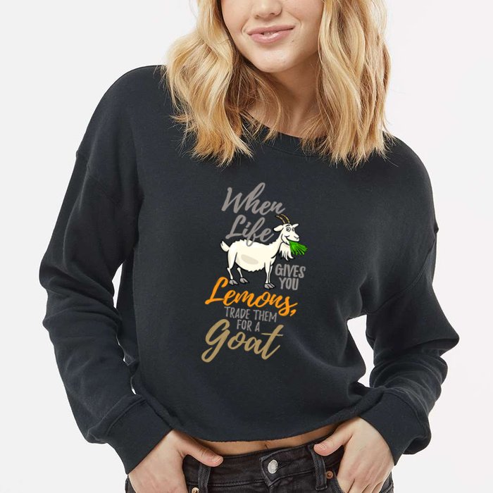 Goat Stuff For Goat Lovers | Farm Animal Meme Pun Funny Goat Cropped Pullover Crew