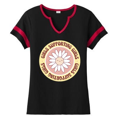 Girls Supporting Girls Sunflower Feminist Ladies Halftime Notch Neck Tee