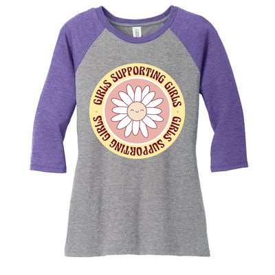 Girls Supporting Girls Sunflower Feminist Women's Tri-Blend 3/4-Sleeve Raglan Shirt