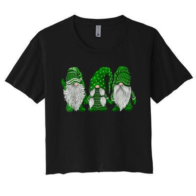 Green Sweater Gnome St Patrick's Day Irish Gnome Women's Crop Top Tee