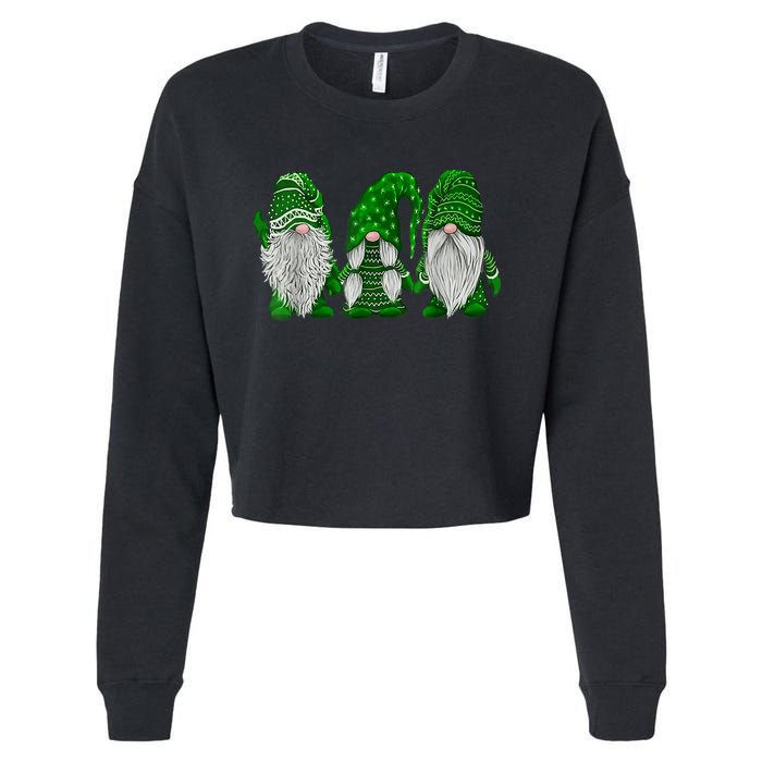 Green Sweater Gnome St Patrick's Day Irish Gnome Cropped Pullover Crew