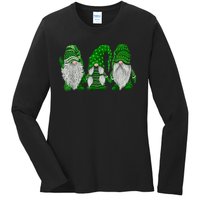 Green Sweater Gnome St Patrick's Day Irish Gnome Ladies Long Sleeve Shirt