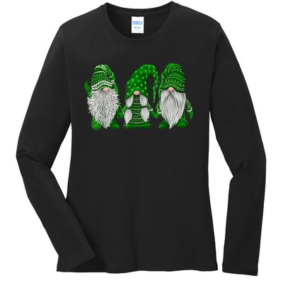 Green Sweater Gnome St Patrick's Day Irish Gnome Ladies Long Sleeve Shirt