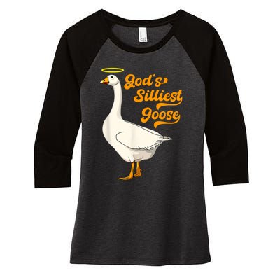 God's Silliest Goose Funny Women's Tri-Blend 3/4-Sleeve Raglan Shirt