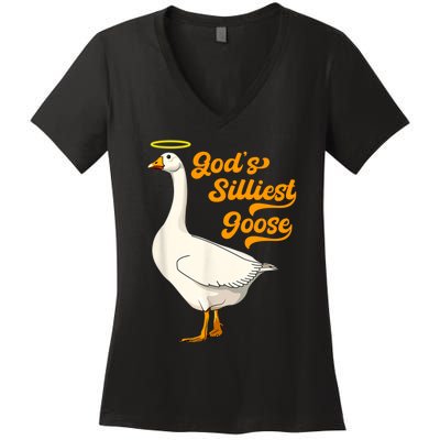 God's Silliest Goose Funny Women's V-Neck T-Shirt