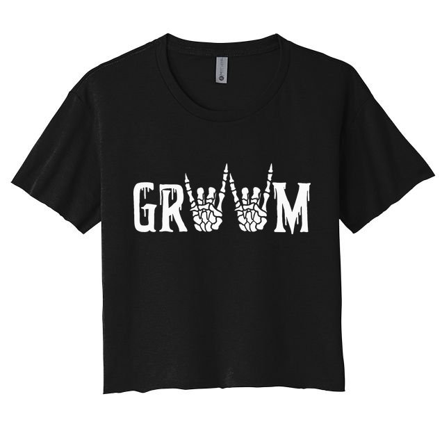 Gothic Skeleton Groom Wedding Just Married Spooky Halloween Crop Top