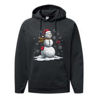 Golf Snowman Golf Player Santa Hat Christmas Funny Performance Fleece Hoodie