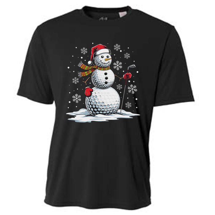 Golf Snowman Golf Player Santa Hat Christmas Funny Cooling Performance Crew T-Shirt