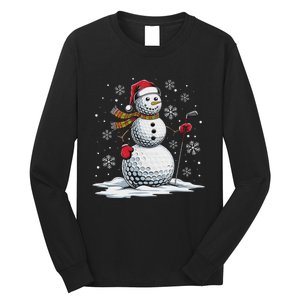 Golf Snowman Golf Player Santa Hat Christmas Funny Long Sleeve Shirt