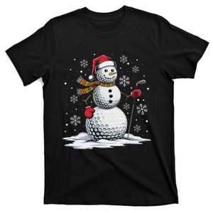 Golf Snowman Golf Player Santa Hat Christmas Funny T-Shirt