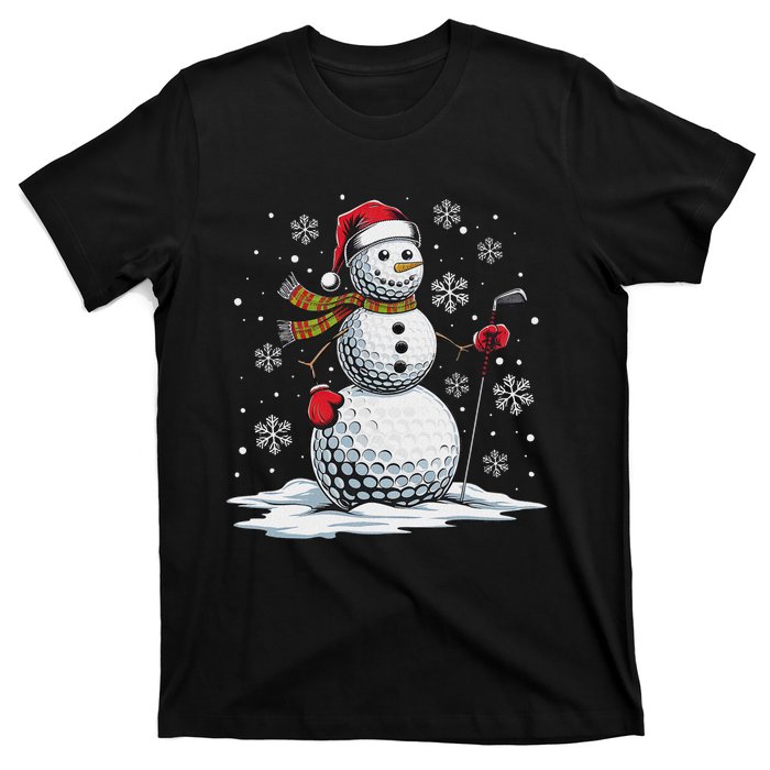 Golf Snowman Golf Player Santa Hat Christmas Funny T-Shirt