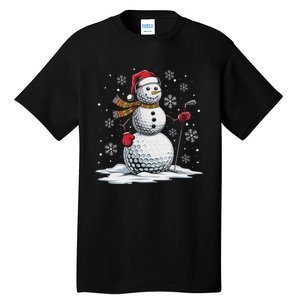 Golf Snowman Golf Player Santa Hat Christmas Funny Tall T-Shirt