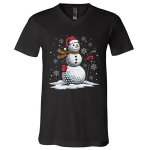 Golf Snowman Golf Player Santa Hat Christmas Funny V-Neck T-Shirt