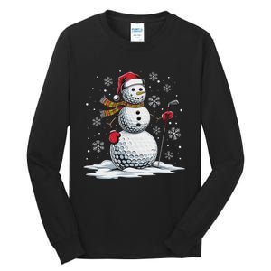 Golf Snowman Golf Player Santa Hat Christmas Funny Tall Long Sleeve T-Shirt