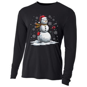 Golf Snowman Golf Player Santa Hat Christmas Funny Cooling Performance Long Sleeve Crew