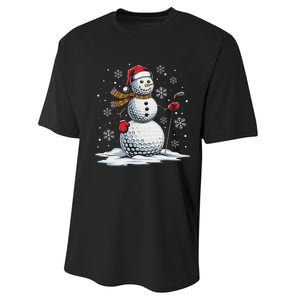 Golf Snowman Golf Player Santa Hat Christmas Funny Performance Sprint T-Shirt