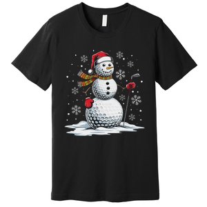 Golf Snowman Golf Player Santa Hat Christmas Funny Premium T-Shirt