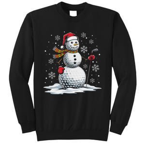 Golf Snowman Golf Player Santa Hat Christmas Funny Tall Sweatshirt