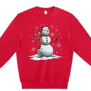 Golf Snowman Golf Player Santa Hat Christmas Funny Premium Crewneck Sweatshirt