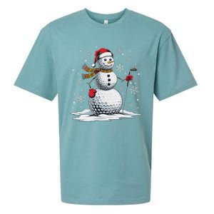 Golf Snowman Golf Player Santa Hat Christmas Funny Sueded Cloud Jersey T-Shirt