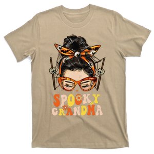 Groovy Spooky Grandma Messy Bun Women Hippie Halloween T-Shirt